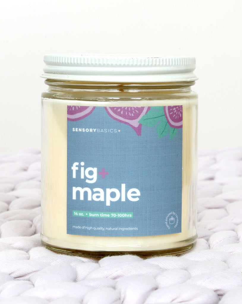 fig and maple scented candle standing up